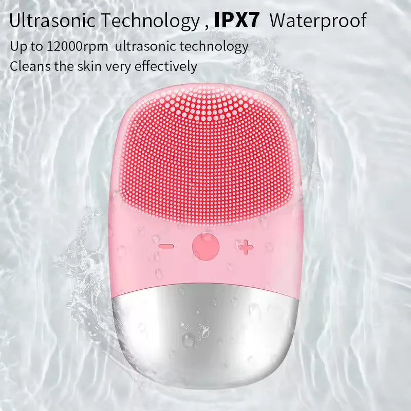 Electric Facial Cleansing Brush ultrasonic technology IPX7 waterproof – up to 12000rpm cleans skin effectively
