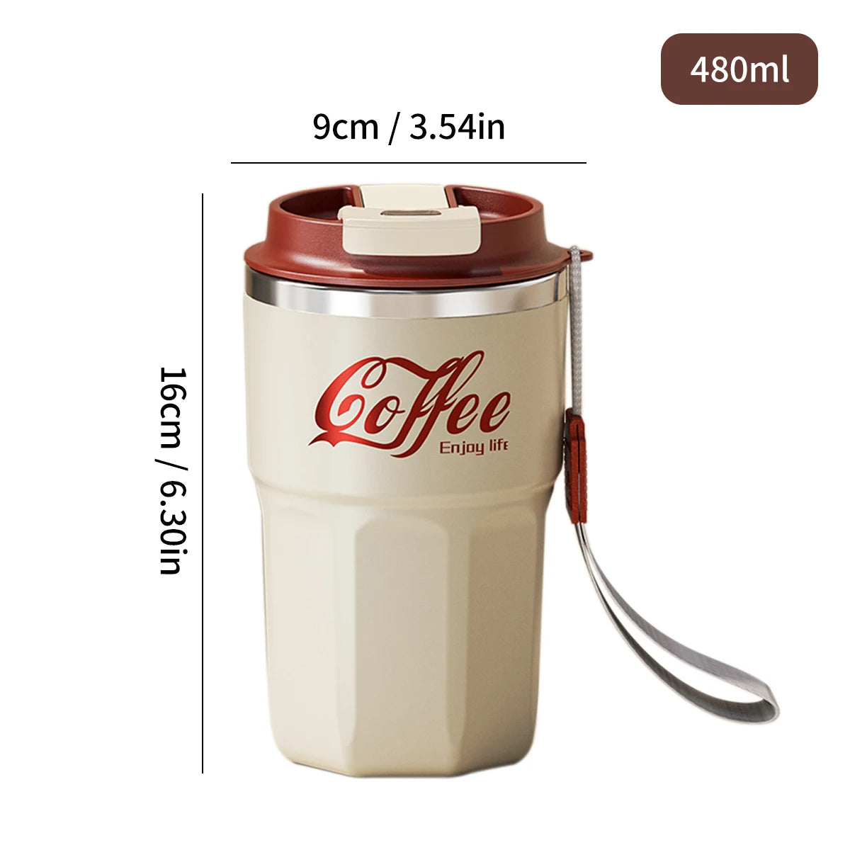Mug Kopi Berinsulasi dengan Gagang | Gelas Bepergian Baja Tahan Karat 304
