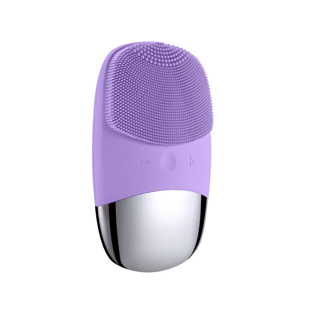Electric Facial Cleansing Brush purple variant front view – waterproof silicone face cleanser