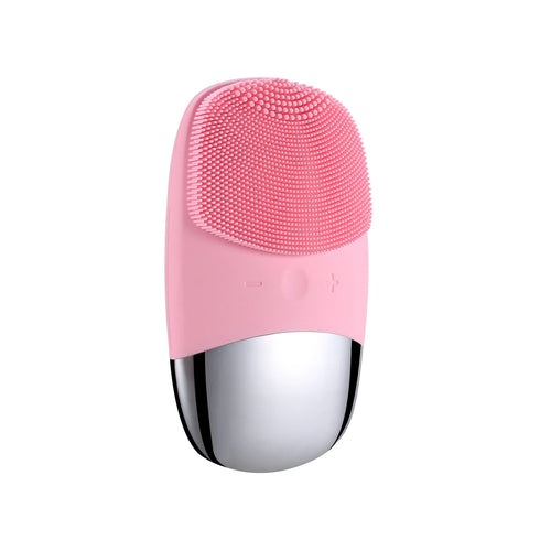 Electric Facial Cleansing Brush Pink variant front view – waterproof silicone face cleanser