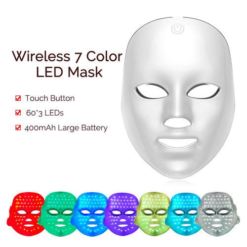7-Colours LED Light Therapy Face Mask — Wireless rechargeable skin rejuvenation device with 90×3 LEDs
