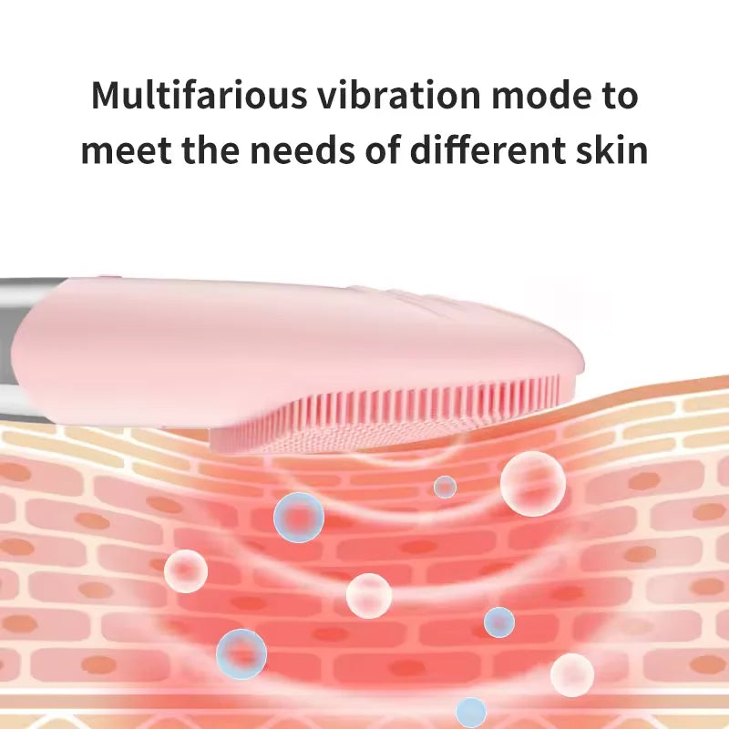 Electric Facial Cleansing Brush multifarious vibration mode – silicone bristles deep cleansing skin layers illustration