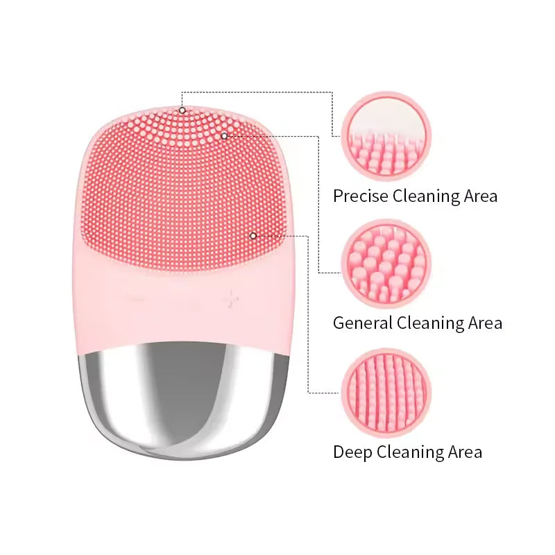 Electric Facial Cleansing Brush silicone brush zones – precise cleaning area, general cleaning area, deep cleaning area